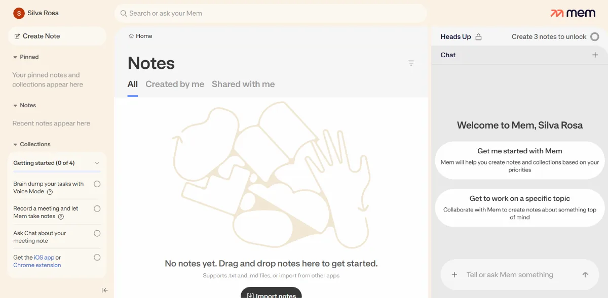 Mem.ai tool dashboard interface screenshot 2