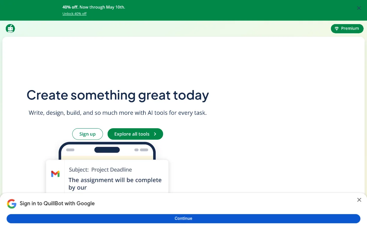 Quillbot tool dashboard interface screenshot 1