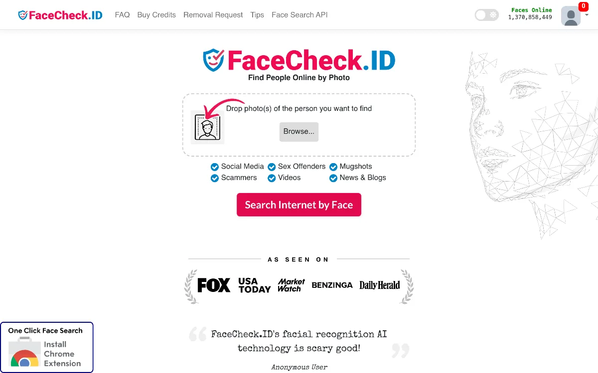 FaceCheck ID tool dashboard interface screenshot 1