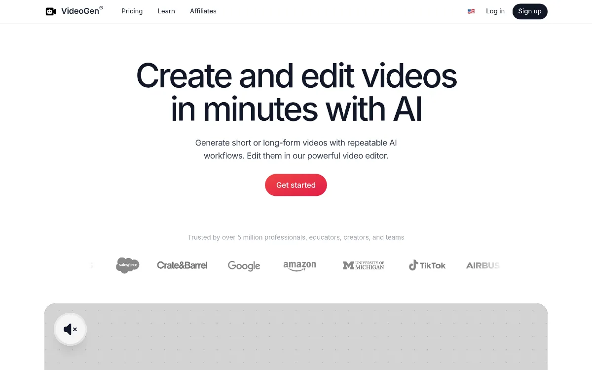 Videogen tool dashboard interface screenshot 1
