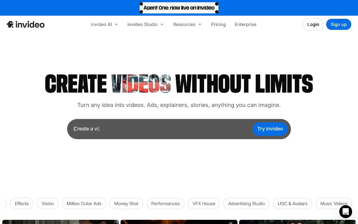 Invideo tool dashboard interface screenshot 1