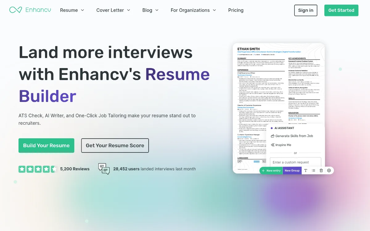 Enhancv tool dashboard interface screenshot 1