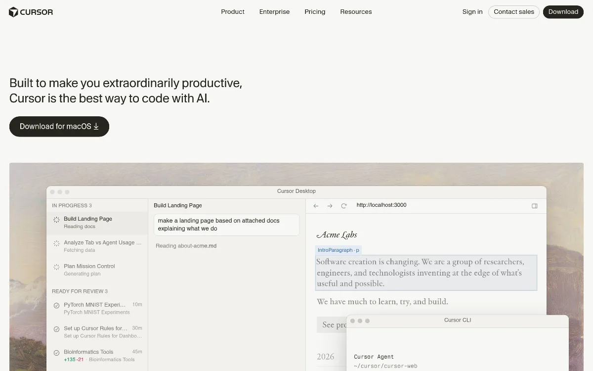 Cursor tool dashboard interface screenshot 1