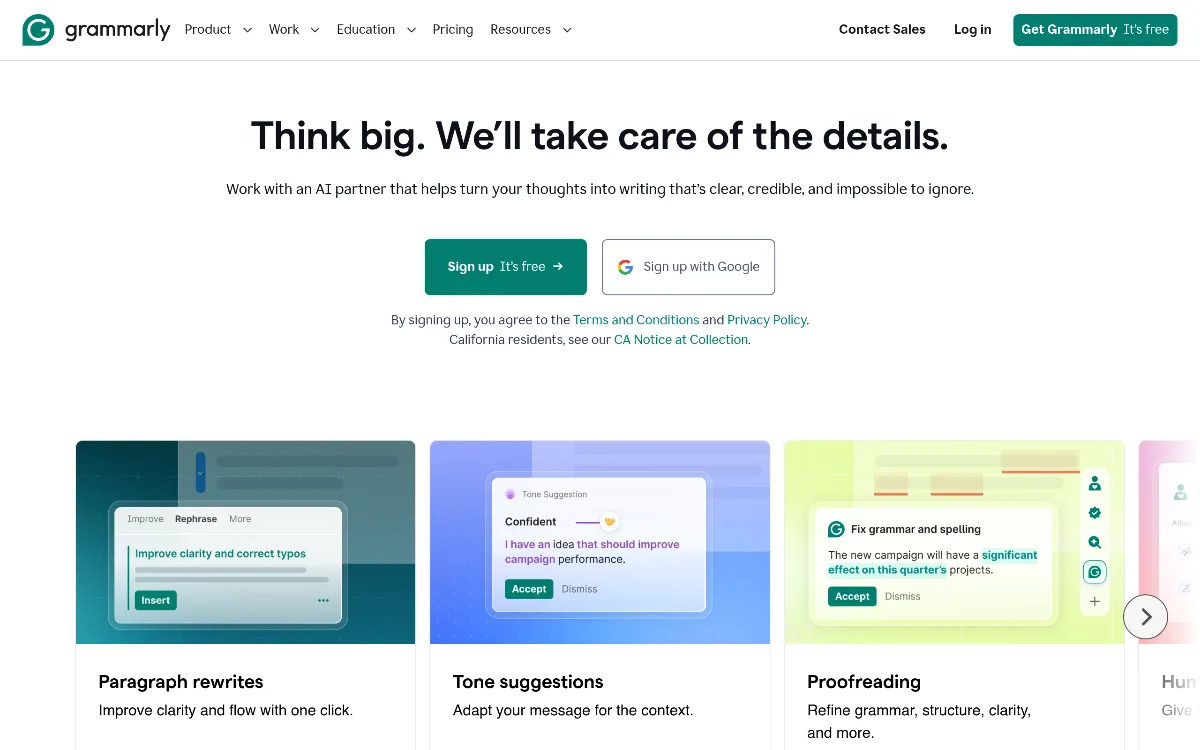 Grammarly tool dashboard interface screenshot 1
