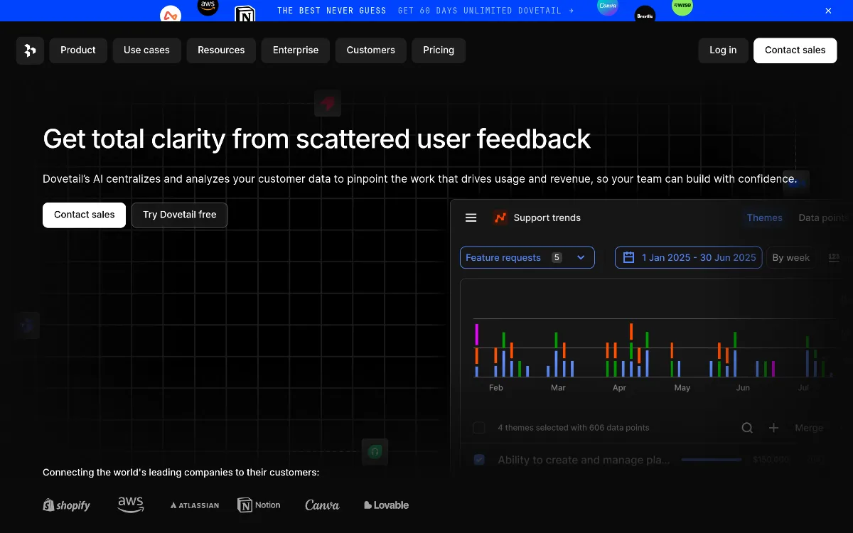 Dovetail tool dashboard interface screenshot 1