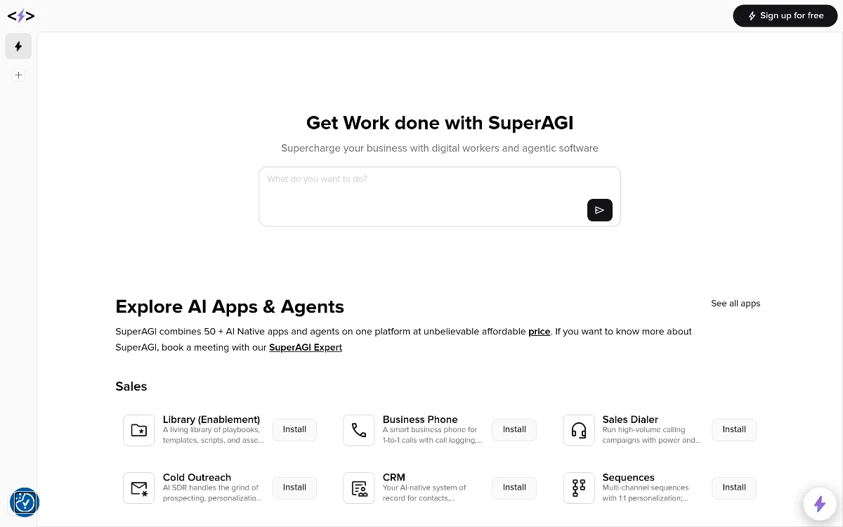 SuperAGI tool dashboard interface screenshot 1